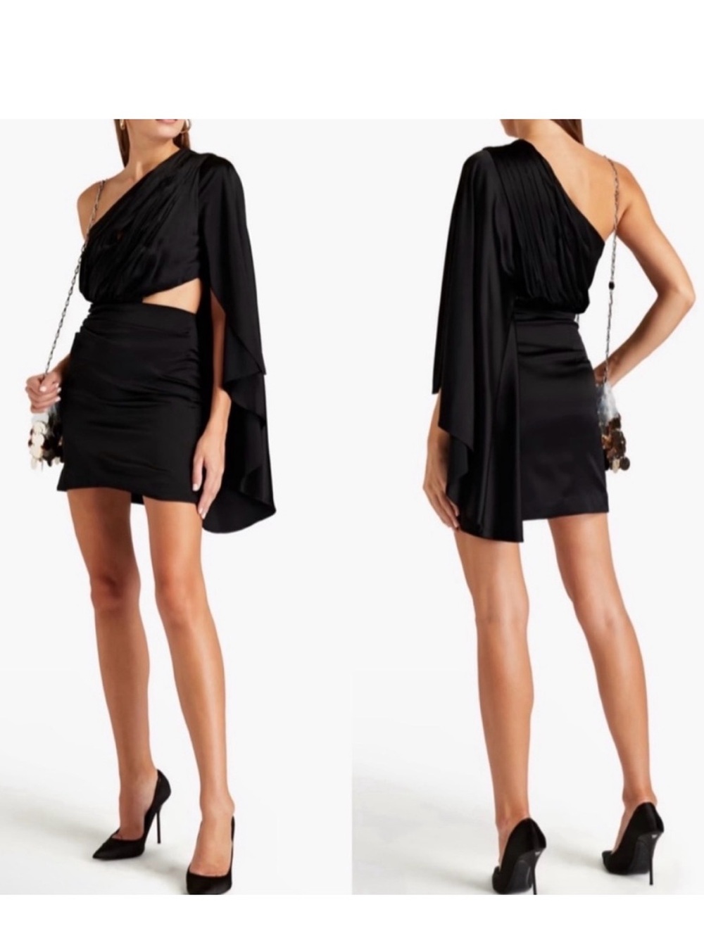 Retrofete Black One-Shoulder Draped Cutout Mini Dress. Mae dress NWT